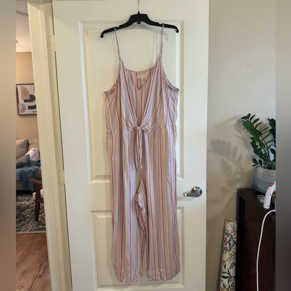 Colorful pinstripe jumpsuit